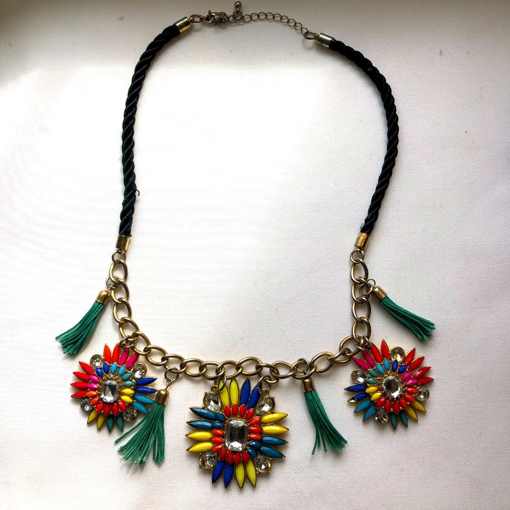 Gently Used Colorful Medallion and Tassel Nexklace